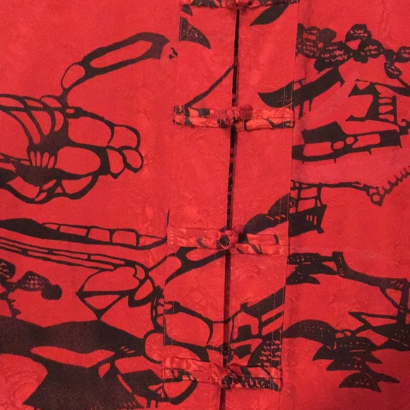 Vintage CHICO’S DESIGNS Silk Asian Style Graphic Design Side Split Lightweight - Picture 5 of 16